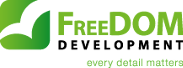 FreeDOM Development slogan logo white background